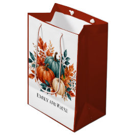 Sacola Para Presentes Média Nomes Elegantes de Casamento com Abóbora em Ferrug