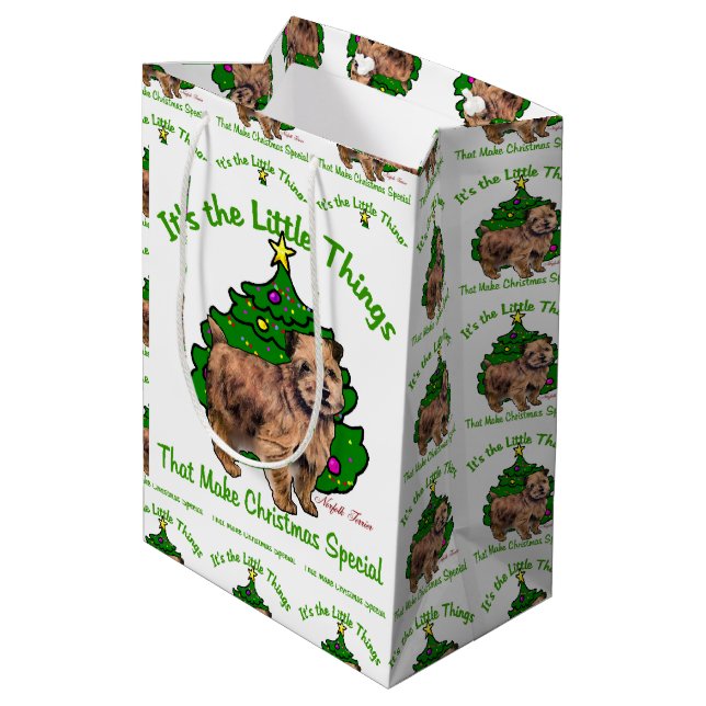 Sacola Para Presentes Média Norfolk Terrier Natal (Verso inclinado)