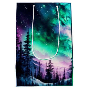 Sacola Para Presentes Média Norte Celestial Aurora Borealis Acende Vívido