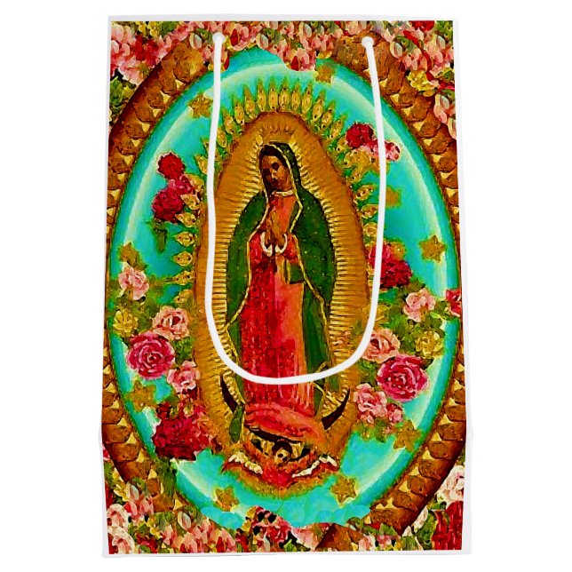 Sacola Para Presentes Média Nossa Virgem Maria mexicana do santo da senhora (Verso)