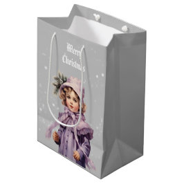 Sacola Para Presentes Média Nostalgia e menina roxa perfeita Feliz Natal