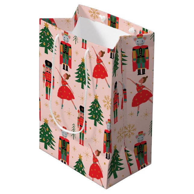 Sacola Para Presentes Média Noz-cracker e Ballerina - Natal Rosa (Frente inclinada)