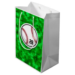 Sacola Para Presentes Média Número de Grama Pixilada Verde Esportivo Baseball