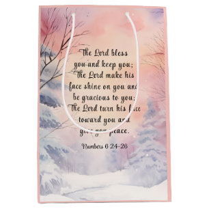 Sacola Para Presentes Média Números 6 Lord Bless You Bíblia Verse Winter Snow