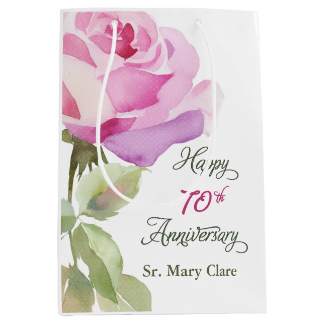 Sacola Para Presentes Média Nun Custom Name 70th Anniversary Jubilee Rose (Frente)