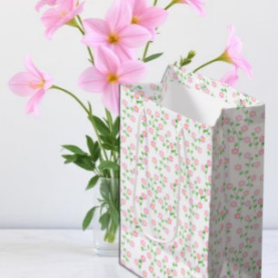 Sacola Para Presentes Média O Amor Está em Flor Rosa Chuveiro de Noiva Floral