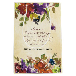 Sacola Para Presentes Média O amor nunca falha Bíblia Verse Fall Floral Wedes