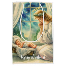 Sacola Para Presentes Média o anjo da guarda reza junto ao berço do bebê