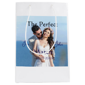 Sacola Para Presentes Média o casamento perfeito azul nome foto data casal