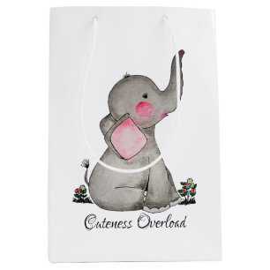 Sacola Para Presentes Média O elefante bonito do bebê da aguarela com cora &