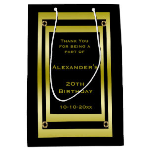Sacola Para Presentes Média O Elegante Preto e Dourado Quadro Obrigado