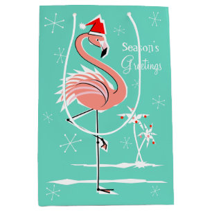 Sacola Para Presentes Média O meio de saudações de Flamingo de Natal