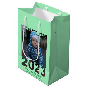 Sacola Para Presentes Média O Meu Primeiro Ano 2023, O Bebê Moderno Cutout Fot