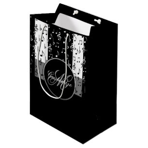 Sacola Para Presentes Média O Musical preto & branco do monograma listra o