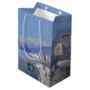 Sacola Para Presentes Média O oceano da ilha de Capri Italia floresce o saco