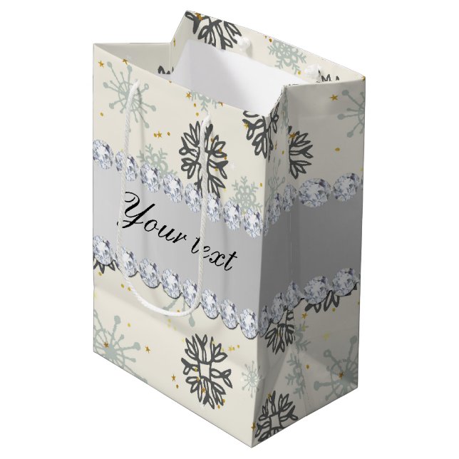 Sacola Para Presentes Média O ouro azul dos flocos de neve Stars os diamantes (Frente inclinada)