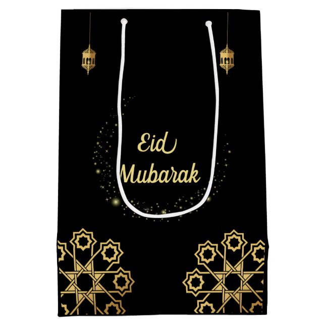 Sacola Para Presentes Média O ouro de Eid Mubarak personaliza (Verso)