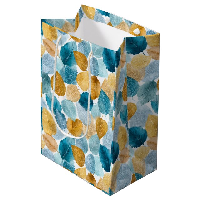 Sacola Para Presentes Média O outono Moderno deixa um padrão sem costura de aq (Frente inclinada)