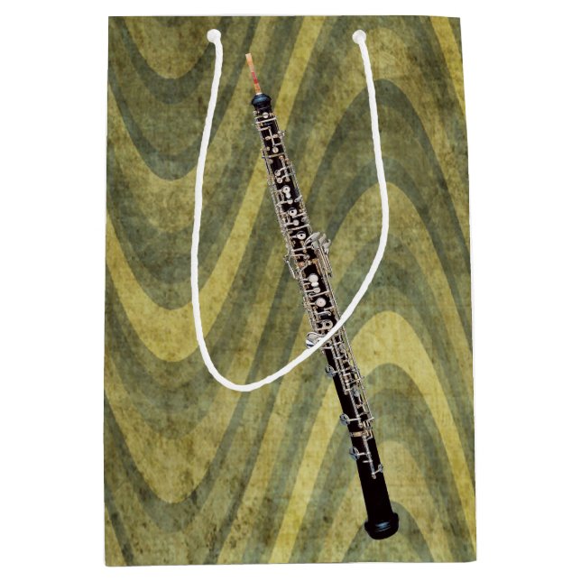 Sacola Para Presentes Média Oboe no fundo listrado verde ondulado (Frente)