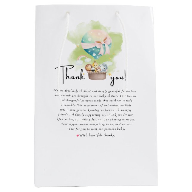 Sacola Para Presentes Média Obrigado Dar Saco na Sage Green Gender Reveal Saf (Frente)