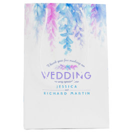 Sacola Para Presentes Média Obrigado de flores cor-de-rosa azuis de casamento 