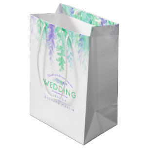 Sacola Para Presentes Média Obrigado de flores roxas verdes casadas seu saco d