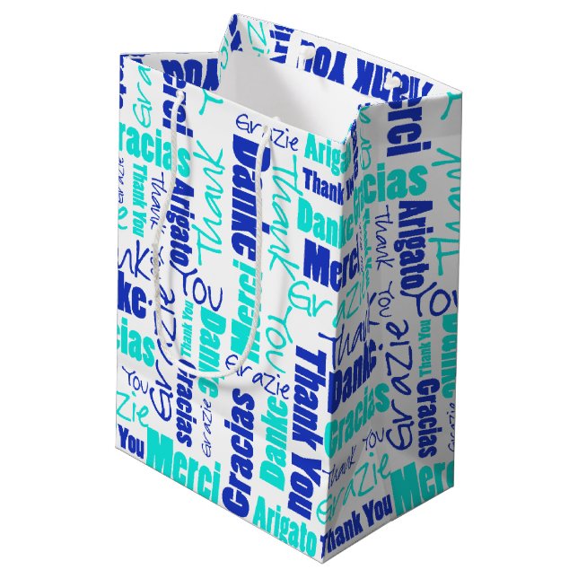 Sacola Para Presentes Média Obrigado do azul e da turquesa você exprime a (Verso inclinado)