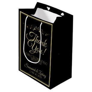 Sacola Para Presentes Média Obrigado filigrana preto & Dourado elegante do
