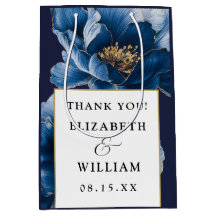 Obrigado Moderno de Casamento Floral Azul Marinho 