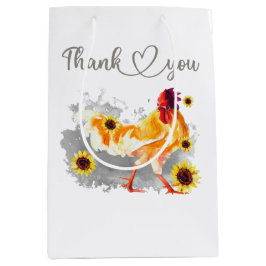 Sacola Para Presentes Média Obrigado Watercolor Yellow Rooster com Girassol