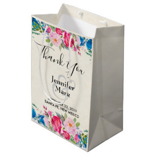 Sacola Para Presentes Média Obrigados bonito de Casamento de Fronteira de Flor