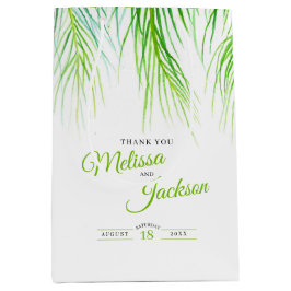 Sacola Para Presentes Média Obrigados de casamento de palmeiras tropicais verd