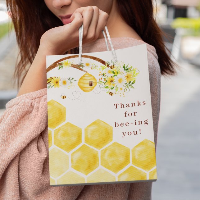 Sacola Para Presentes Média Obrigados Para Abelar Seu Saco De Presente (Thank your baby shower guests with these cute, "Thanks for bee-ing you" gift bags! )