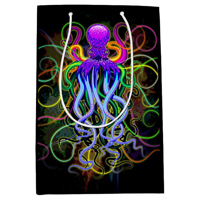 Sacola Para Presentes Média Octopus Luminescência Psicodélica (Frente)