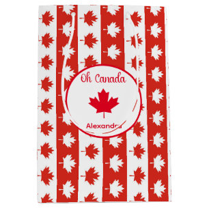 Sacola Para Presentes Média Oh Canadá   Folha de Maçã Vermelha Elegante
