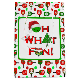 Sacola Para Presentes Média Oh, que Natal divertido Pickleball Verde e Branco