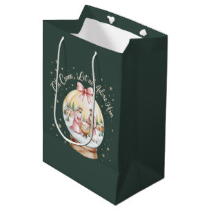 Sacola Para Presentes Média Oh Venha Adoremos a Ele Jesus Xmas Rosa Coquette