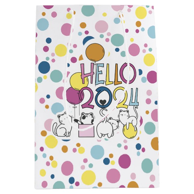 Sacola Para Presentes Média Olá Ano Novo 2024 Com Brincadeiras (Frente)