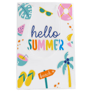 Sacola Para Presentes Média Olá Diversão de Verão na Praia Design Retro