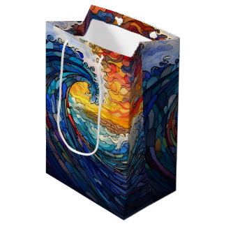 SACOLA PARA PRESENTES MÉDIA OLHAR VIDRO MANCHADO BRILHANTE ONDAS DO OCEANO