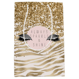 Sacola Para Presentes Média Olhos Brilhantes para Impressão de Zebra Dourada