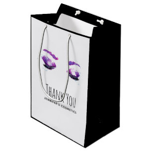 Sacola Para Presentes Média Olhos Roxos Glamorosos e Irmãos Aquarela Obrigado