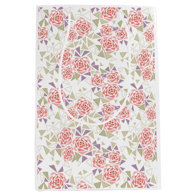 Sacola Para Presentes Média olive beige mosaic floral pattern retro  (Frente)