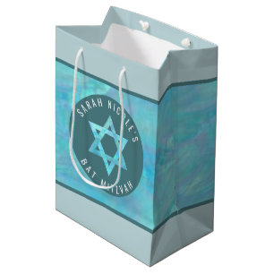 Sacola Para Presentes Média Opal azul Magen David de Mitzvah do bastão