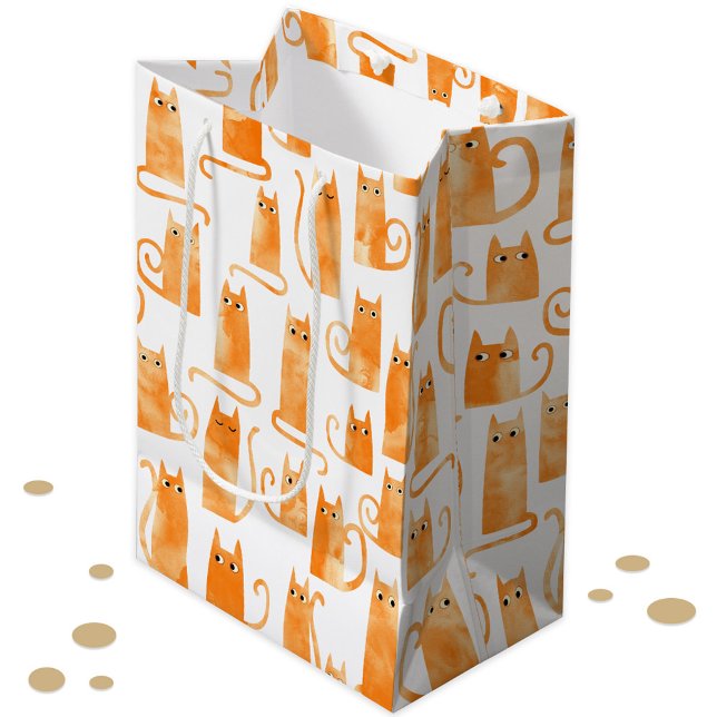 Sacola Para Presentes Média Orange Cat (Fun orange ginger cat pattern gift bag)