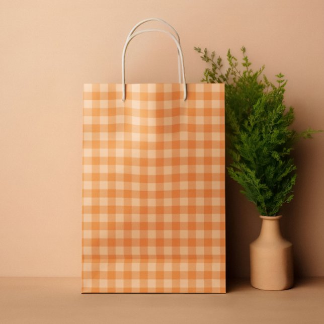 Sacola Para Presentes Média Orange Tartar xadrez verão (Orange Tartar plaid summer Medium Gift Bag)