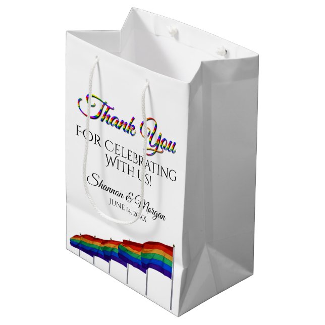 Sacola Para Presentes Média Orgulho gay Rainbow Wedding Obrigado Gift Bag (Frente inclinada)