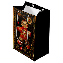 Sacola Para Presentes Média Ornamentado Gingercake Cookie Black Red Dourado