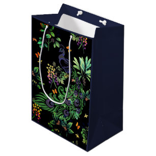 Sacola Para Presentes Média Ornamentado Peacock e Vintage Floral