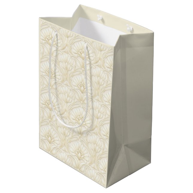 Sacola Para Presentes Média Ornamental Art Deco – Ivory | Anniversary Luxe (Verso inclinado)